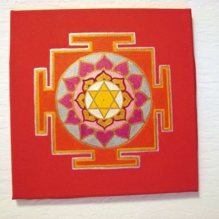 Surya Yantra with Turmeric and Sandal Oil, Red Background
